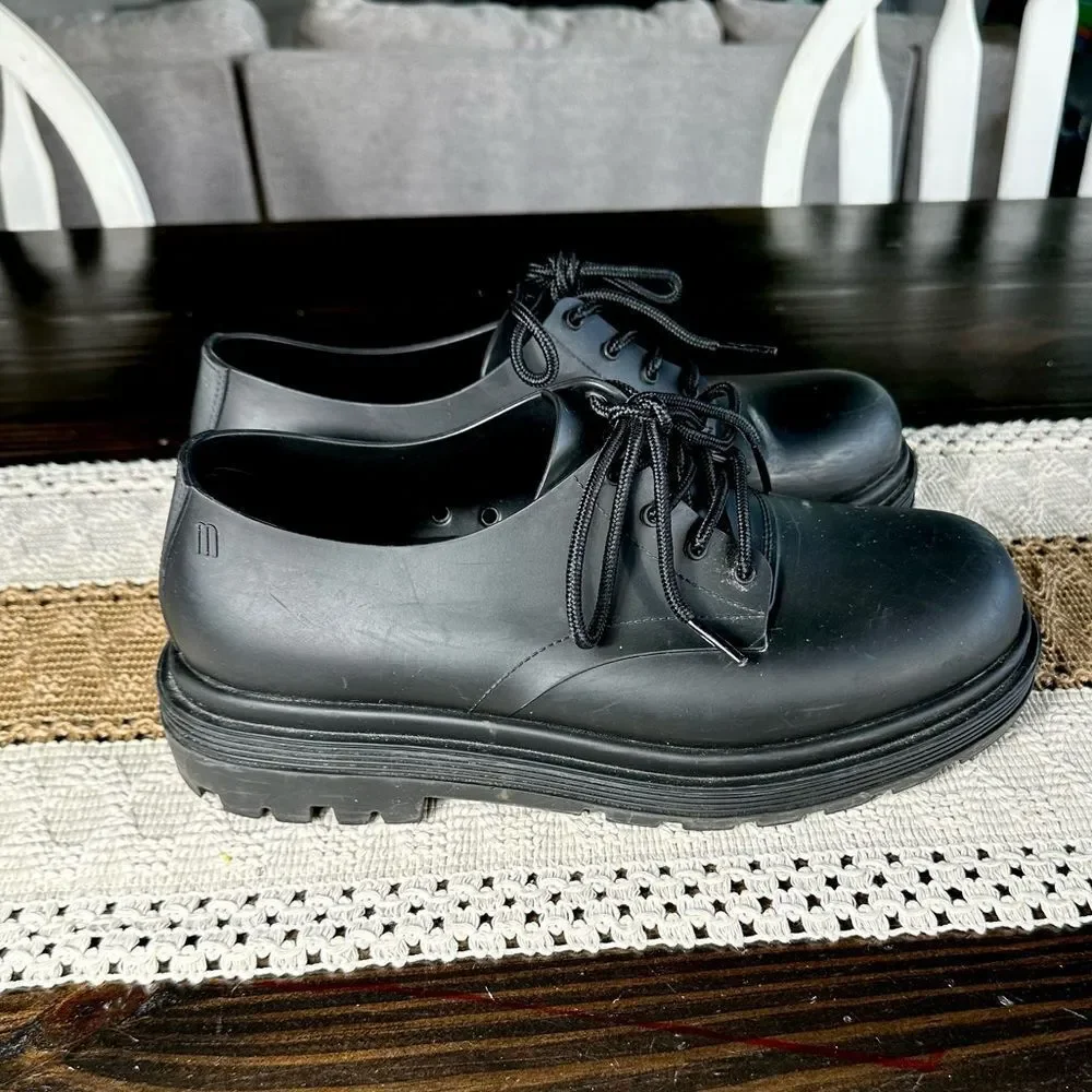 Melissa Womens Black Retro Platform Oxford Lace Up Trendy Shoe